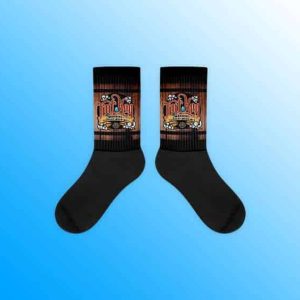 Black crew-length socks with a cushioned bottom and a bold Tint Keg OG wrap design along the leg.