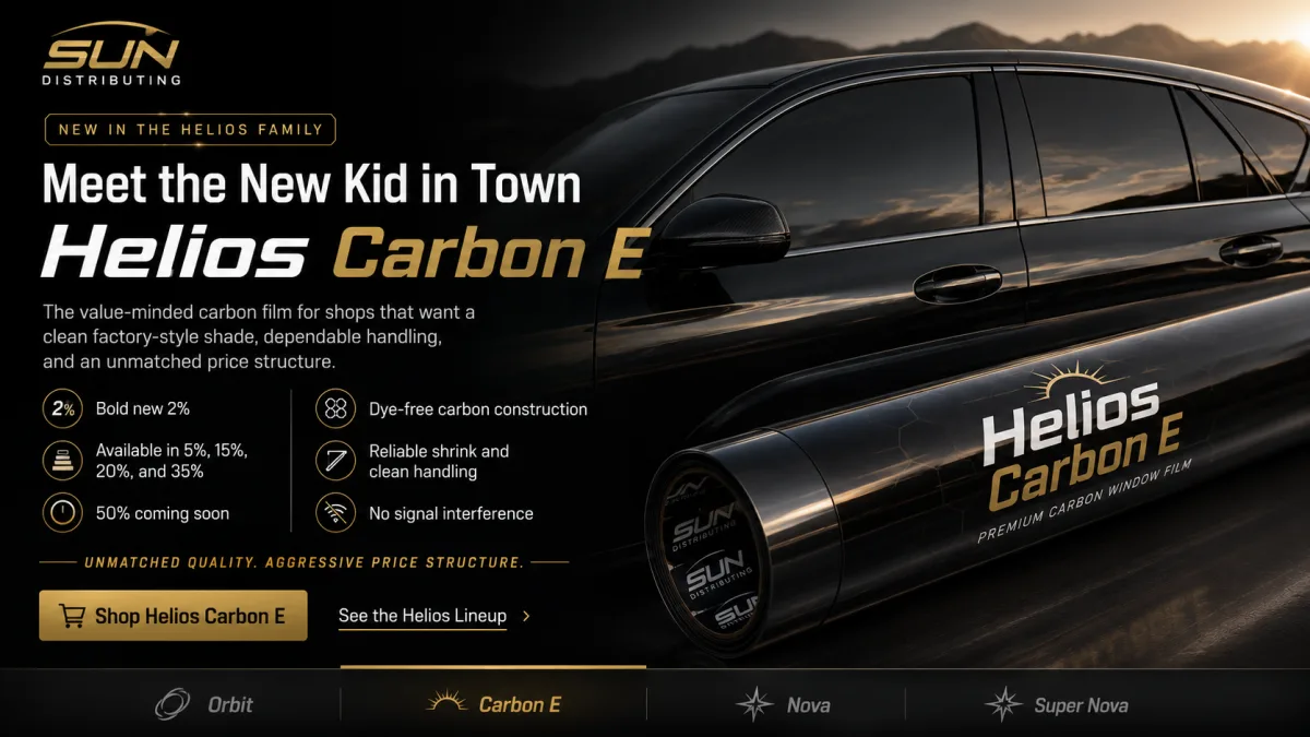 Sun Distributing | Wholesale Window Tint Tools 2 Helios Carbon E window film lineup