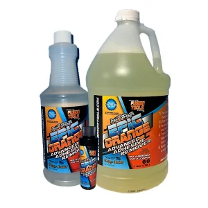 Fusion Epic Orange Adhesive Remover group shot in 1-gallon and 32-ounce sizes for professional use.