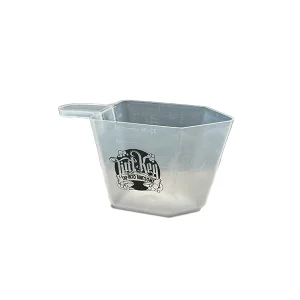 Tint Keg Slip Solution 4 oz measuring cup with handle and printed logo.