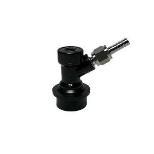 Plastic ball lock liquid connector for kegs with durable design.