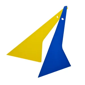 Image is showing Quick Foot squeegee in two colors (blue and yellow) designed for efficient film application in hard-to-reach areas.