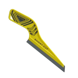 Tri-Edge Short-Cut tool – a yellow squeegee with an ergonomic handle and molded blade for reaching hard-to-reach areas.